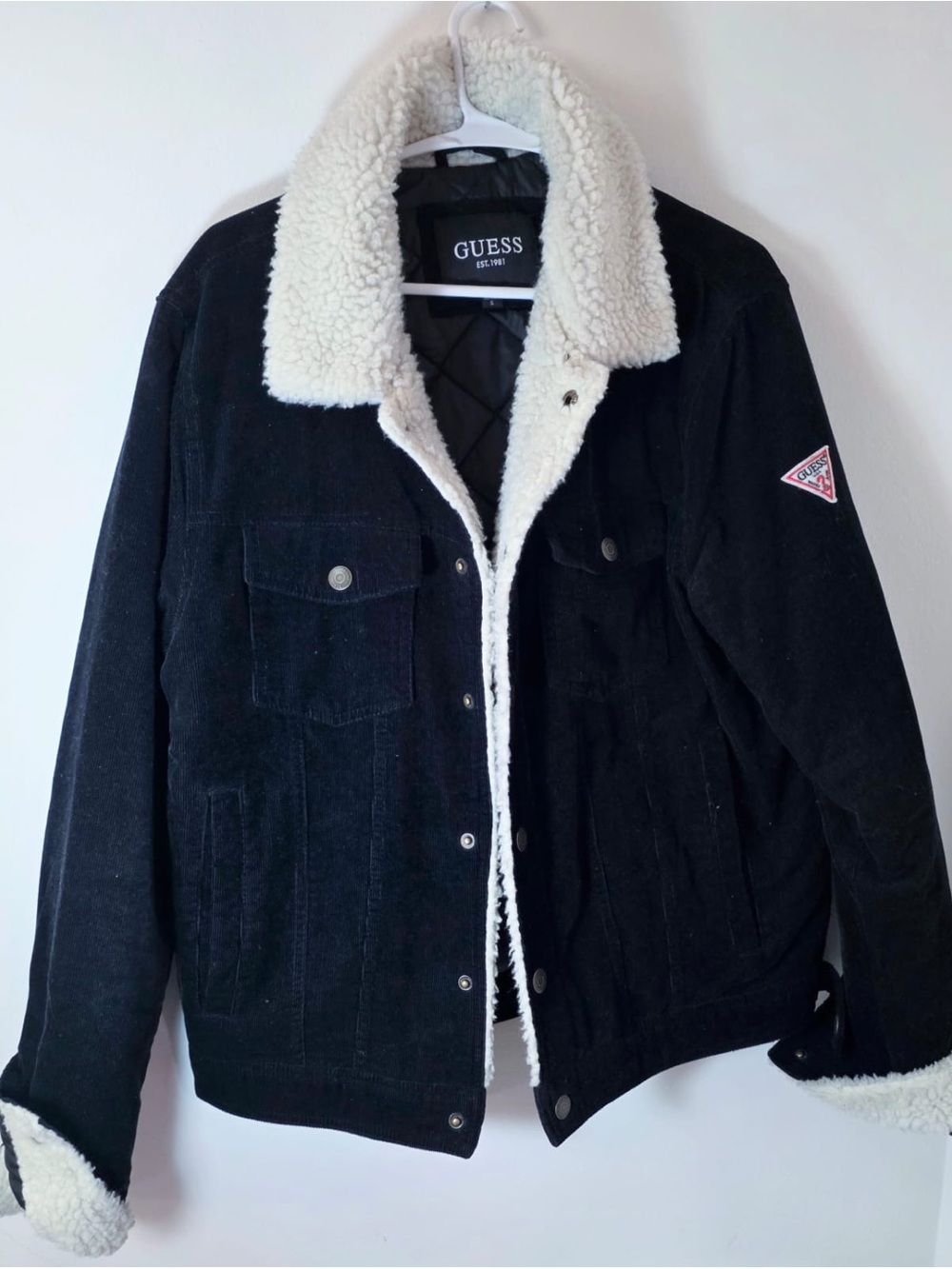 Guess Sherpa Lined Black Corduroy Mens Size S